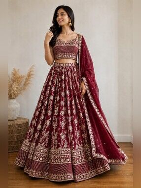 Maroon Dola Silk Jacquard Lehenga Choli Set